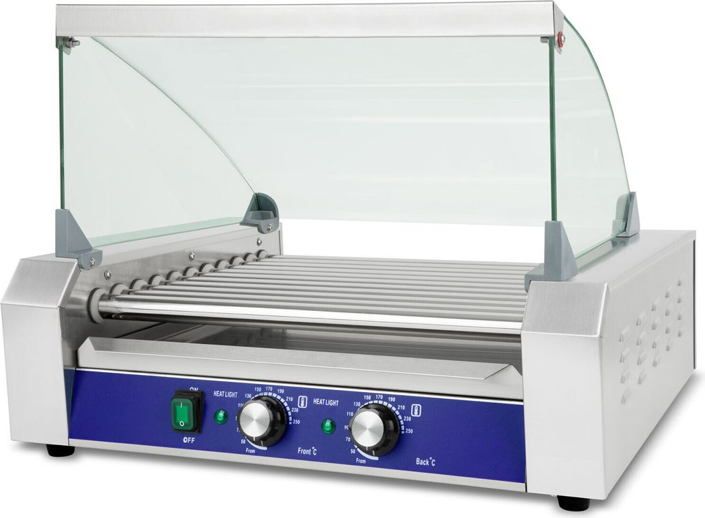 VERTES Gastro Hot Dog Maker aus Edelstahl, Elektrisch mit 2200W, Hot Dog Maschine mit 11 Walzen und 2 Heizzonen