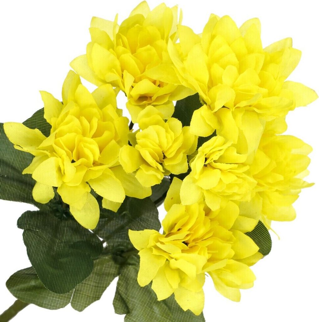 Dekolo Kunstblumen Blumensträuße Kunstpflanzen Chrysanthemen für den Friedhof Gelb 30cm