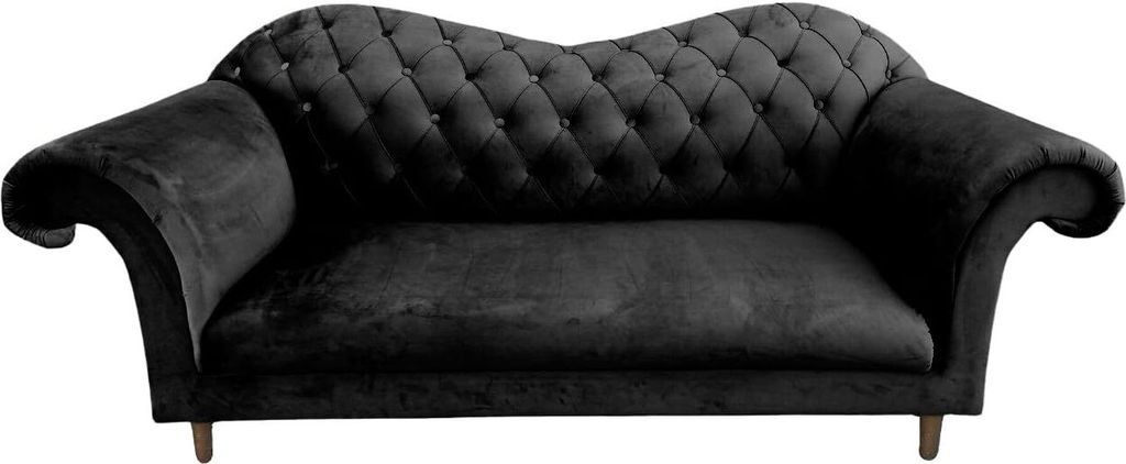 Ares Meble Sofa VERA - Sofa 3 Sitzer, Chesterfield Sofa, Eleganz Couch 3-Sitzer, Samt Sofa Glamour, 200x90 cm - Beine aus Walnussholz - Schwarz