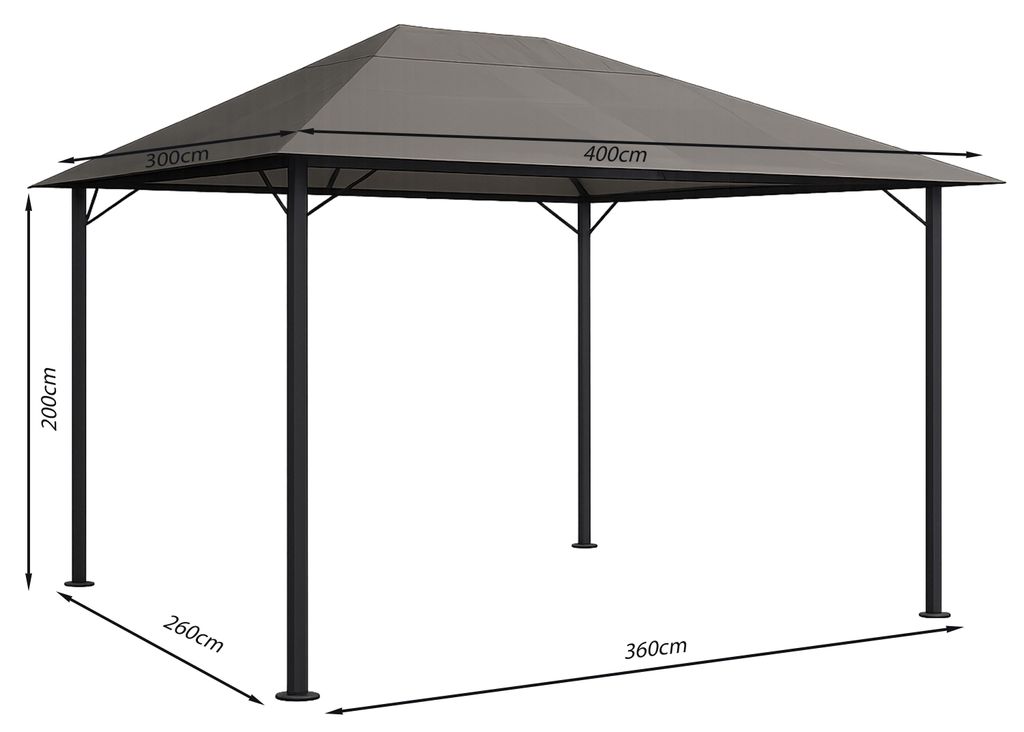 Metall Garten Pavillon Nizza 3x4m Partyzelt Taupe / Beigegrau RAL 7006