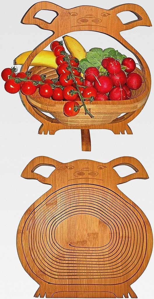 Obstkorb Bamboo Schwein Schweinchen wunderschöner Klappkorb 30 x 30 cm Faltkorb Holzkorb Korb Schale Obstkorb