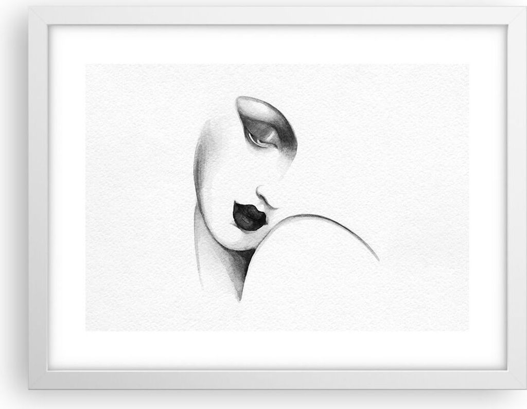 Gerahmtes Poster - Weißer Rahmen - Porträt Frau Skizze - 40x30 cm - Wand Bild - Wanddeko - Wandbilder - Kunstposter - Wandposter - Bilderrahmen -...