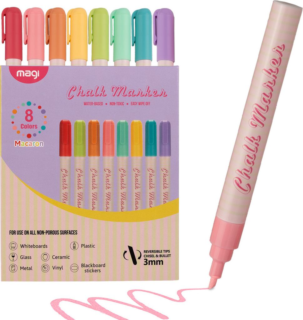 RAGI 8 Kreidemarker Flüssigkreide Set für Fenster Glas Stein Kunststoff Keramik Abwaschbar Fensterstifte für Kinder und Erwachsene Malstifte