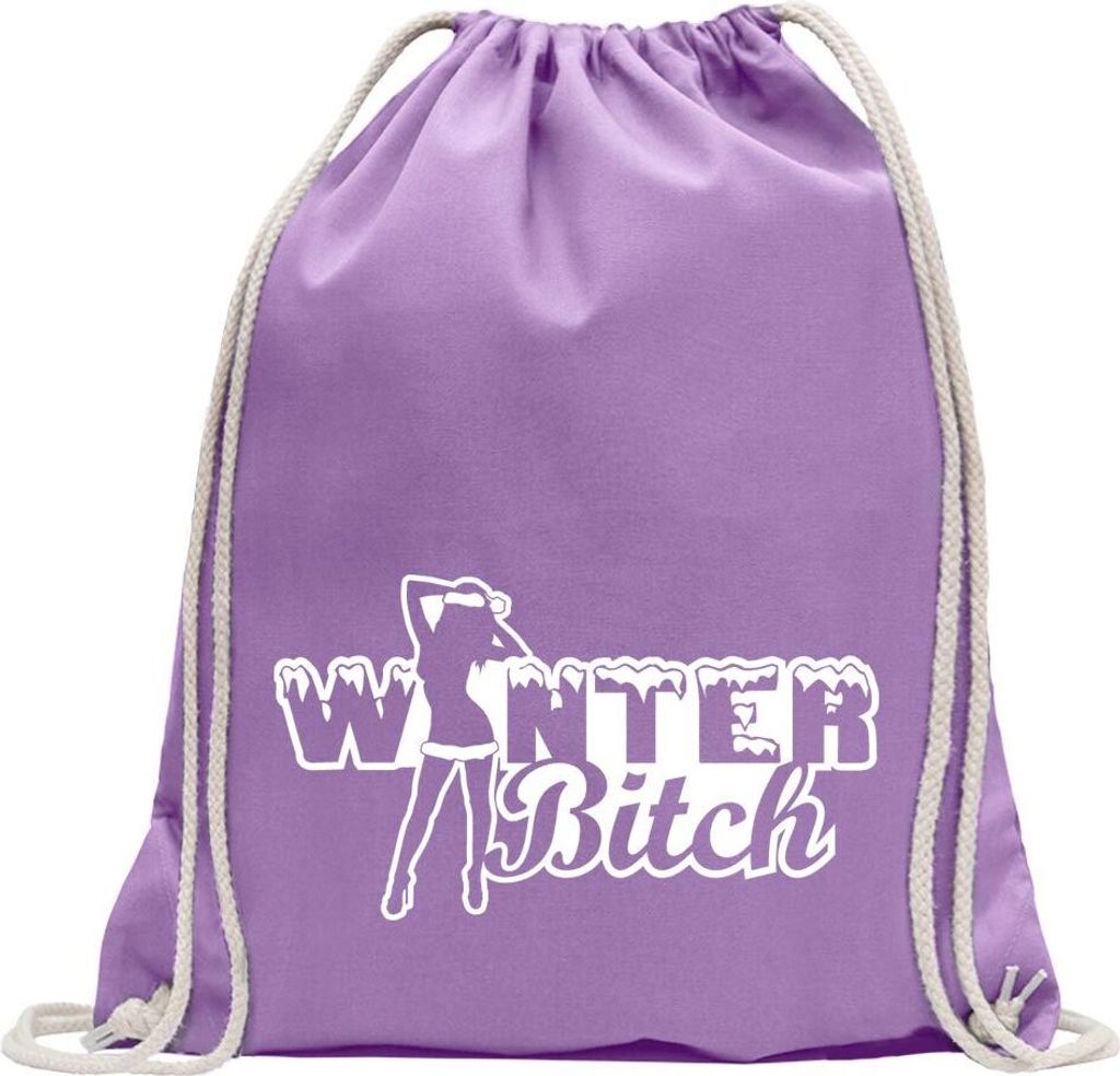 Kiwistar - Turnbeutel - lavendel - Winter Bitch Design 2 - Fun Rucksack Sport Beutel Gymsack Baumwolle mit Ziehgurt