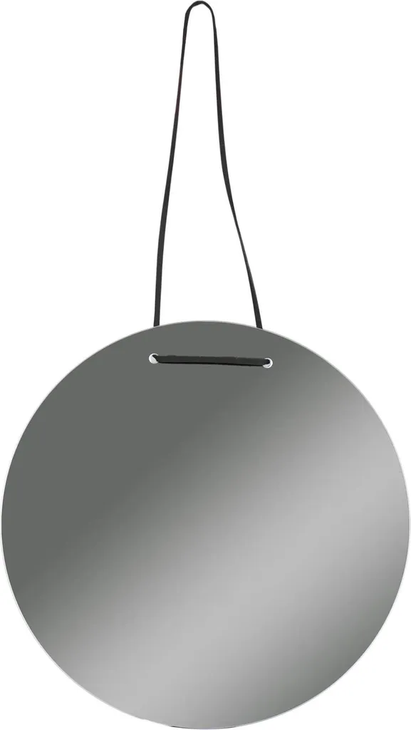 Miroir rond suspendu BD Art 30 cm avec lanière en cuir synthétique noir