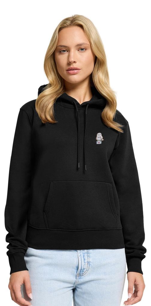 Spreadshirt Harry Potter Hedwig Mit Briefumschlag Stick-Design Damen Premium Hoodie, S, Schwarz