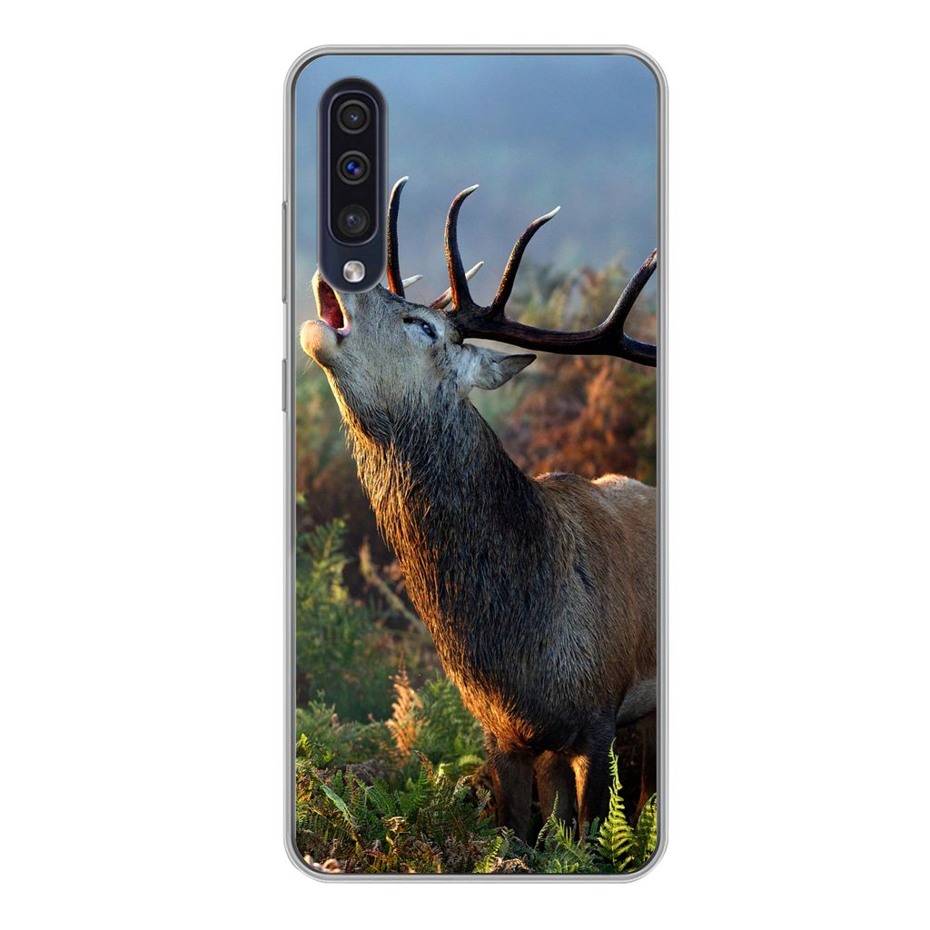 MuchoWow Handyhülle Schutzhülle Hülle für Samsung Galaxy A50 Hirsche - Wald - Nebel Silikon Softcase Handy Hülle - Mobiltelefonhülle