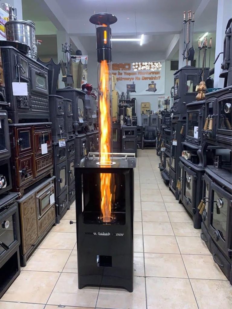 Terrassenofen Garten Kamin Pelletofen Heizstrahler Pellet Fackel Glasrohr