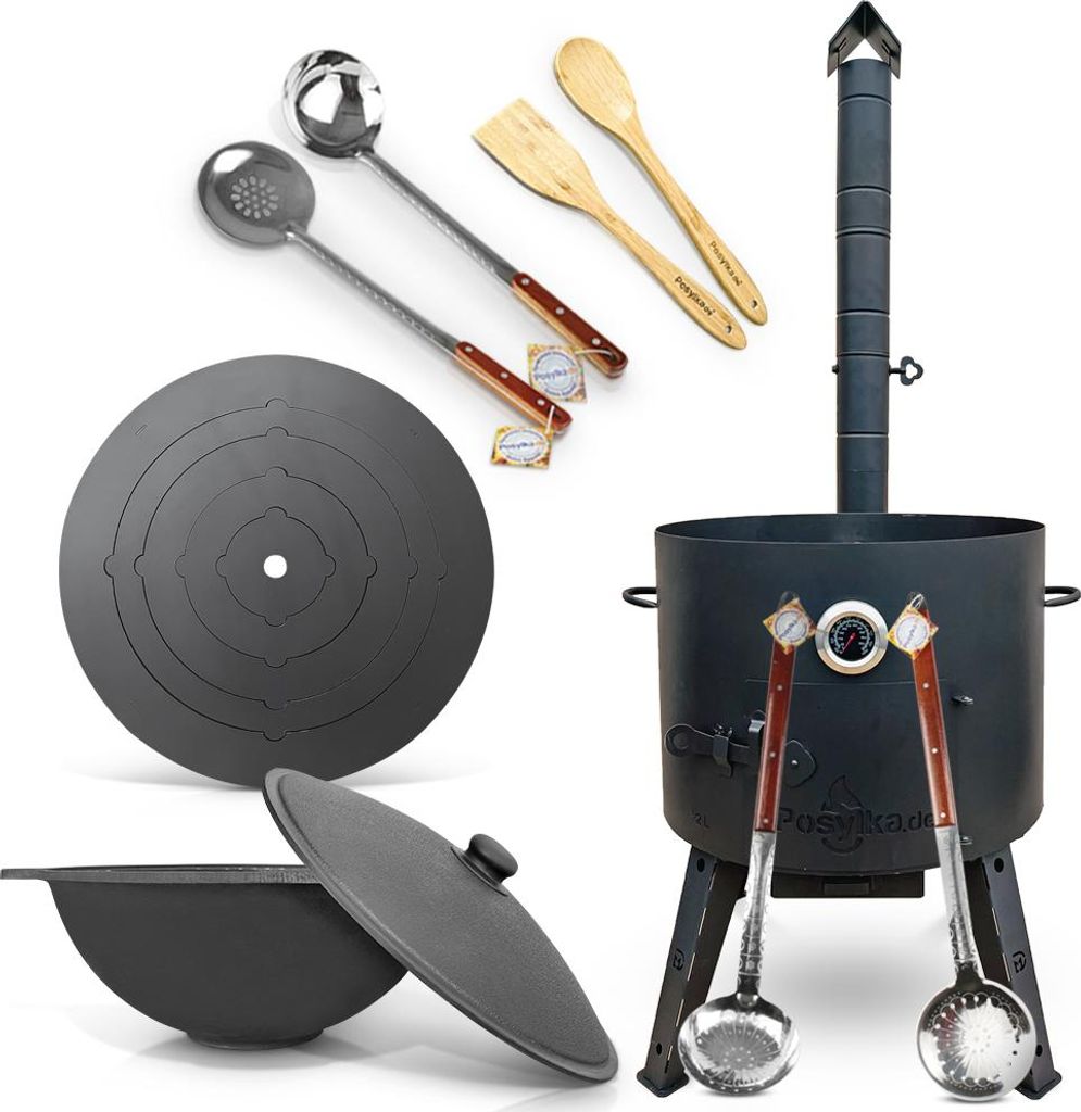 Utschak Feuerofen 49cm Gusseisen Kazan 22 L Deckel Herdplatte Schaumlöffel казан