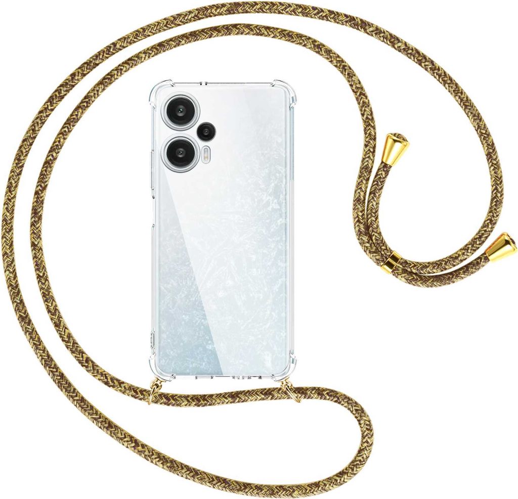 Handykette Backcover-Schutzhülle mit Band (Metall goldfarben) für Xiaomi Poco F5 (6.67'') - braun+beige