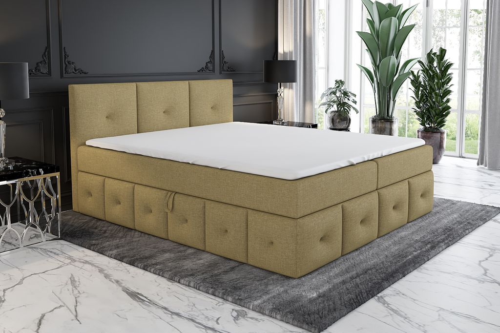 Boxspringbett BELLA 120x200 mit 2 Bettkästen, Bonell-Matratze und Topper. Farbe: Hellbraun.