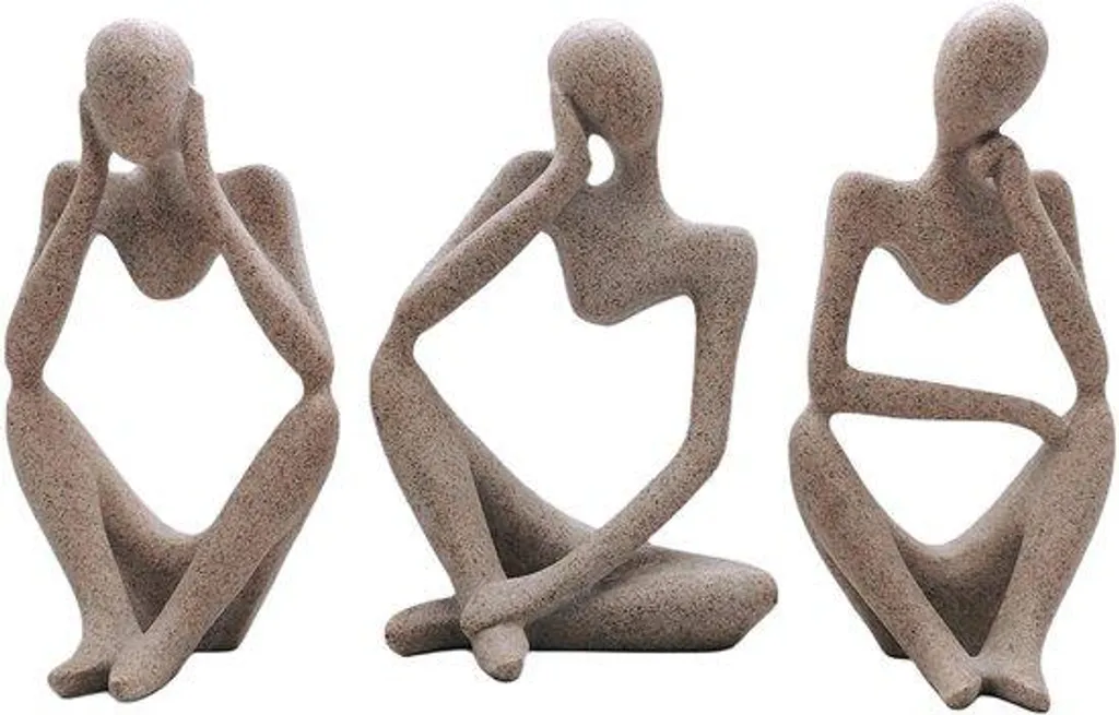 3 Sculptures Art Abstrait Gris 24cm - Déco Unique Salon Bureau Moderne