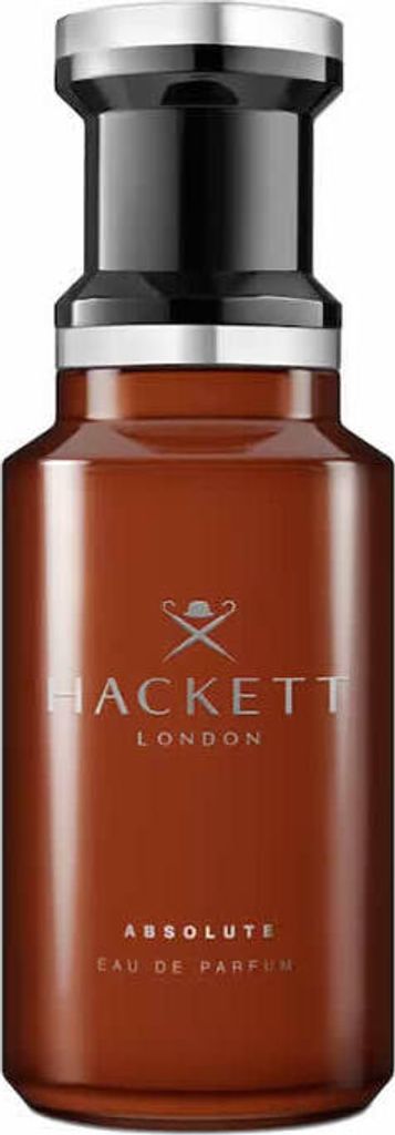 A studio shot of a Hackett London Absolute Eau de Parfum spray bottle.