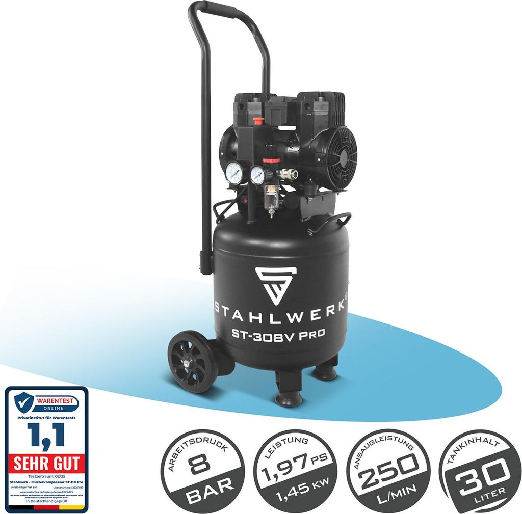 STAHLWERK Kompressor mit 30 L Tank (ST-308V Pro) – ölfrei & Produktbild 