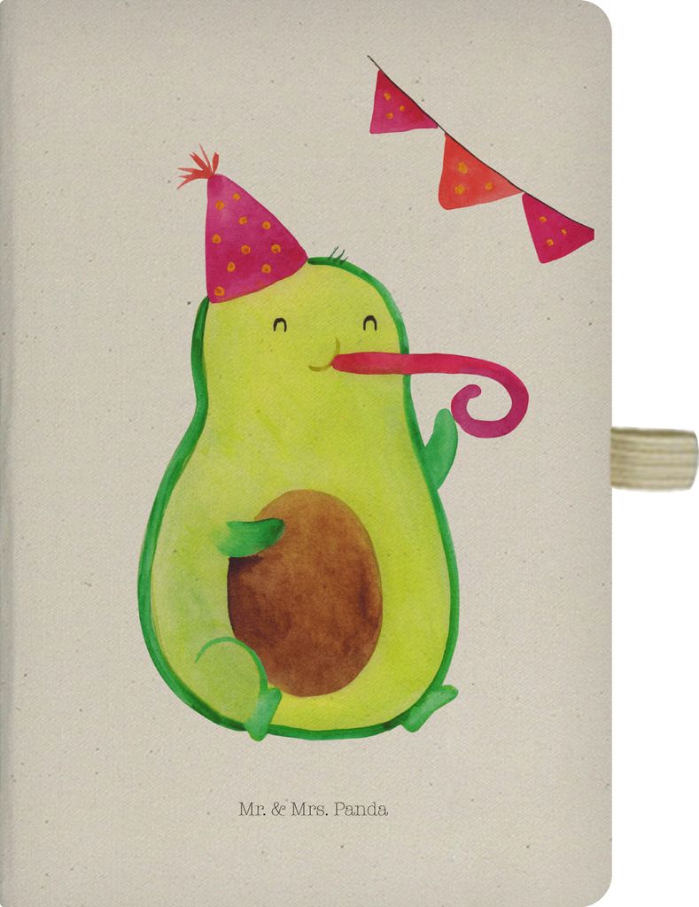 Mr. & Mrs. Panda Tagebuch Avocado Party - Transparent - Geschenk, Notizbuch A5, Reisetagebuch, Genießen, kariertes, Happy Birthday, Feier, Journal...