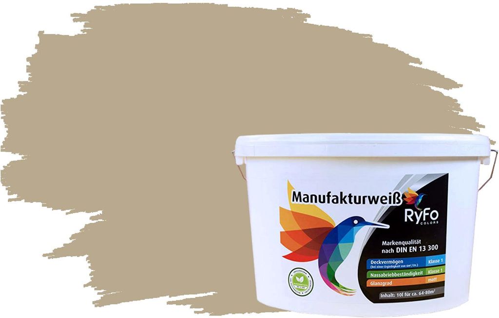 RyFo Colors Bunte Wandfarbe Manufakturweiß Kokosbraun 10l - weitere Grau Farbtöne und Größen erhältlich, Deckkraft Klasse 1, Nassabrieb Klasse 1