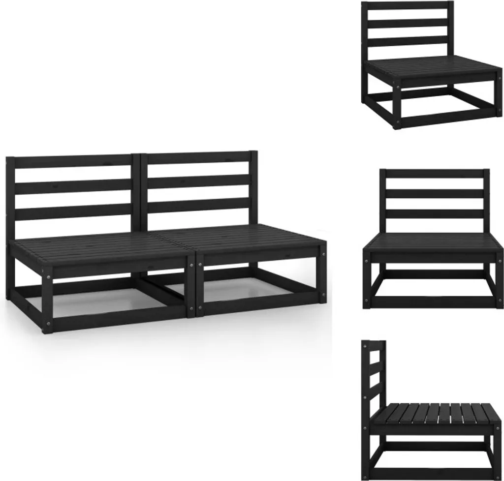 Divano Centro Giardino 2 Pezzi Nero Legno Pino Massiccio vidaXL