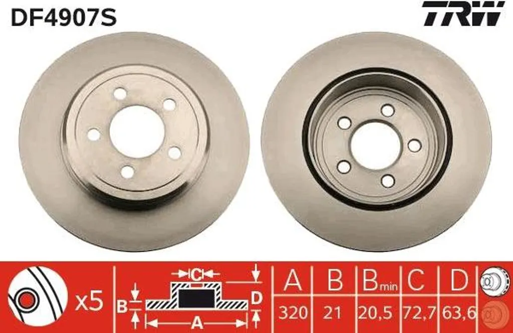 Disque de frein TRW DF4907S pour remplacement sécurité 300 C 4779209AB