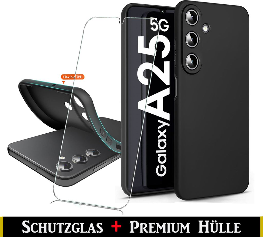 Für Samsung Galaxy A25 5G - Schwarz Silikon Schutz Hülle + Produktbild 1