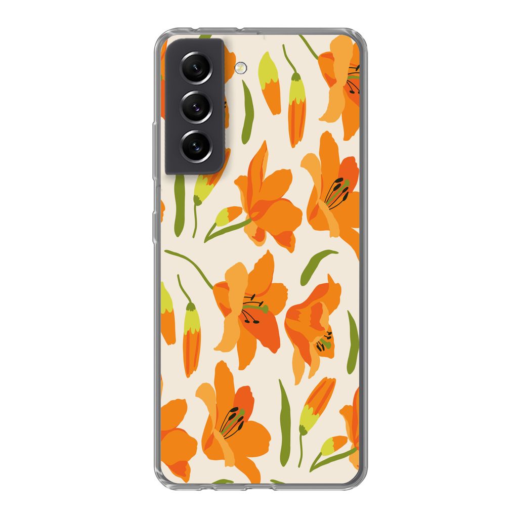 MuchoWow Handyhülle Schutzhülle Hülle für Samsung Galaxy S21 FE Blumen - Lilie - Muster Silikon Softcase Handy Hülle - Mobiltelefonhülle