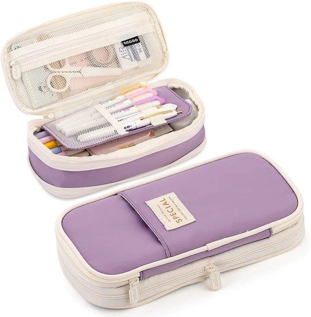 Trousse étudiante noire spacieuse pour organiser stylos et règle