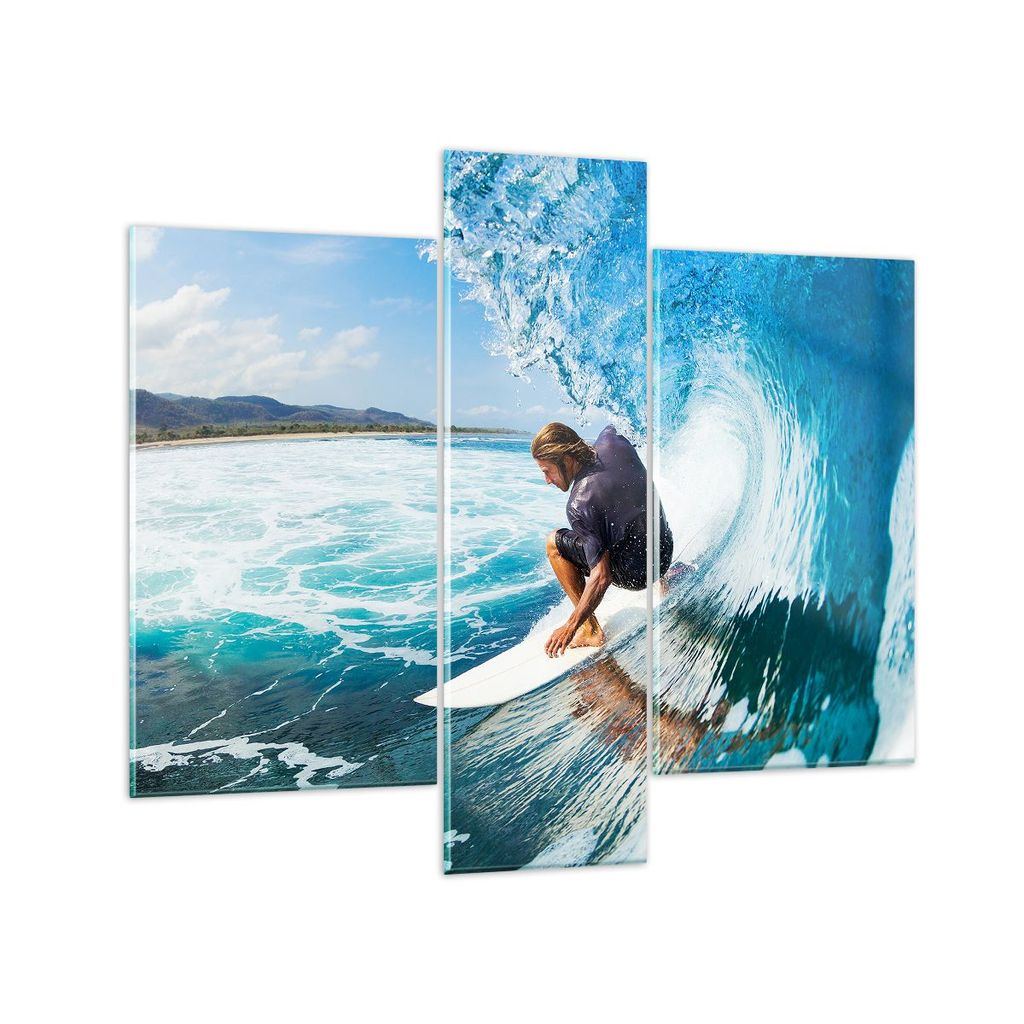 Bilder auf glas - Surfen Surfer Ozean Welle - 95x80cm - Glasbilder - Wandbilder - Kunstdruck - zum Aufhängen bereit - Wanddekoration aus Glas - Gl...