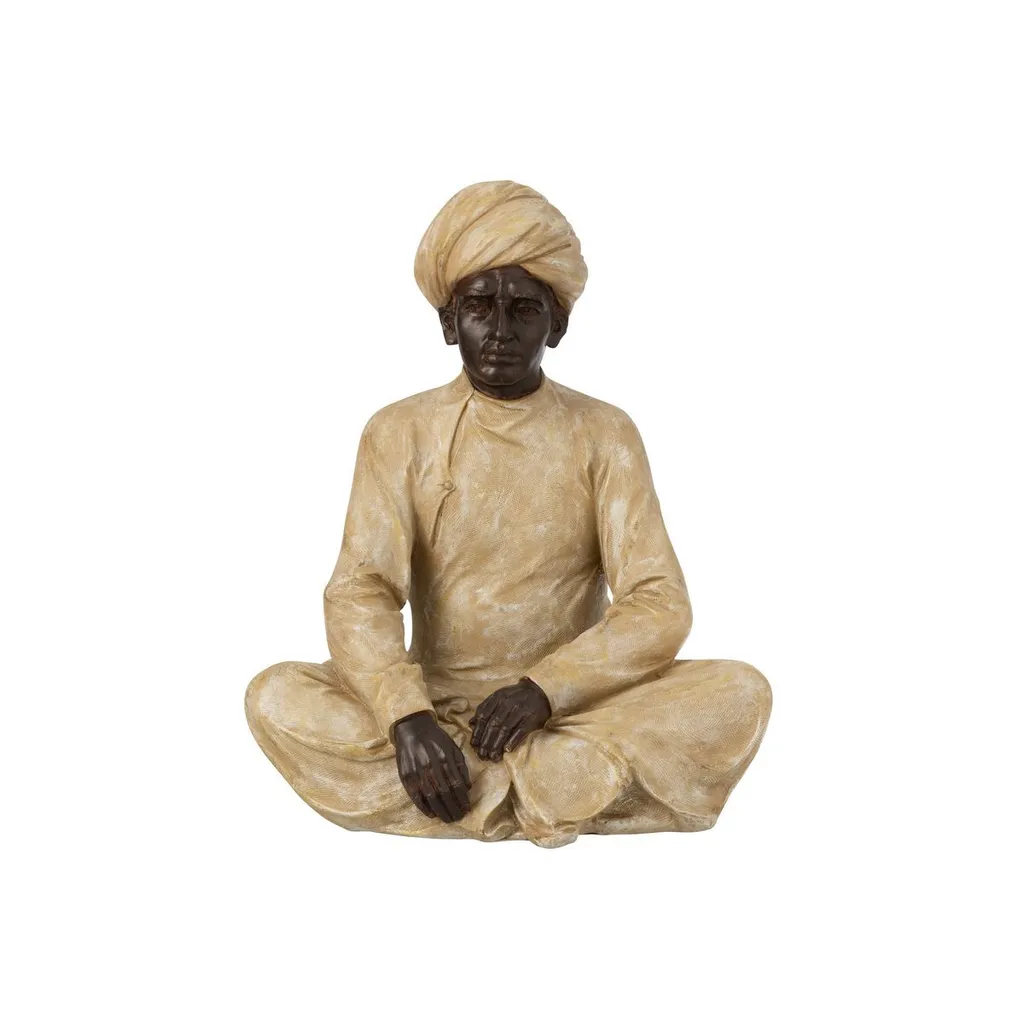 J-Line Figurine Indienne Assise Poly Beige et Brun Large - Déco Ethnique