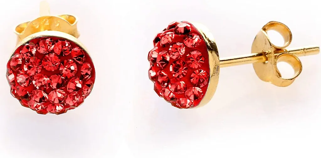 Orecchini 7mm Argento 925 Oro e Cristalli Rossi - Trend 2024