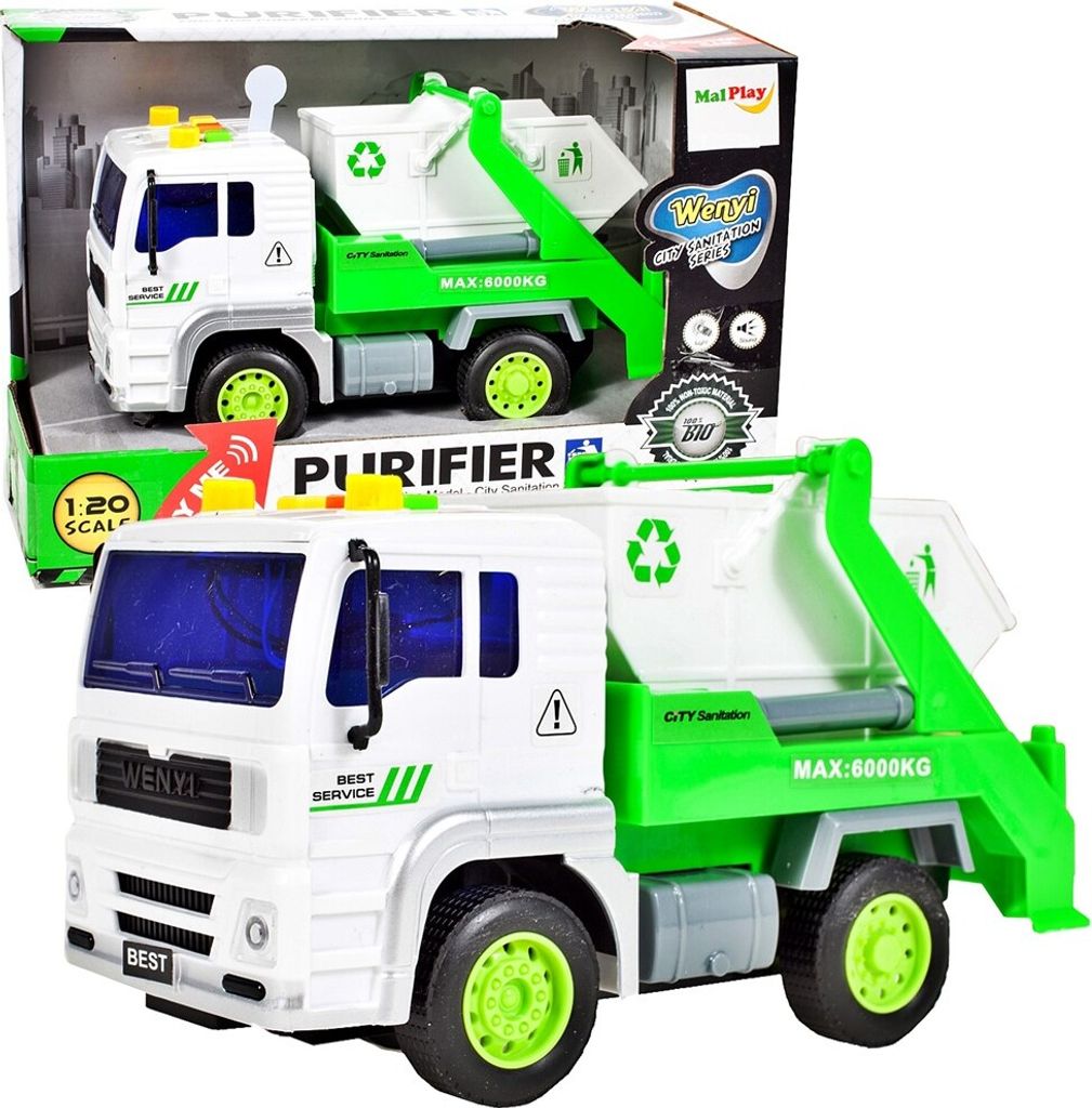 Malplay LKW-Spielzeug Müllwagen-Abrollkipper+Abfallcontainer Interaktives Auto mit Licht&Ton Ab 3 Jahren