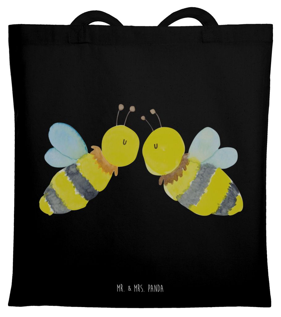 Mr. & Mrs. Panda Schultasche Biene Liebe - Schwarz - Geschenk, canvas tasche, Tote Bag, Jutebeutel, Uni, Shopping