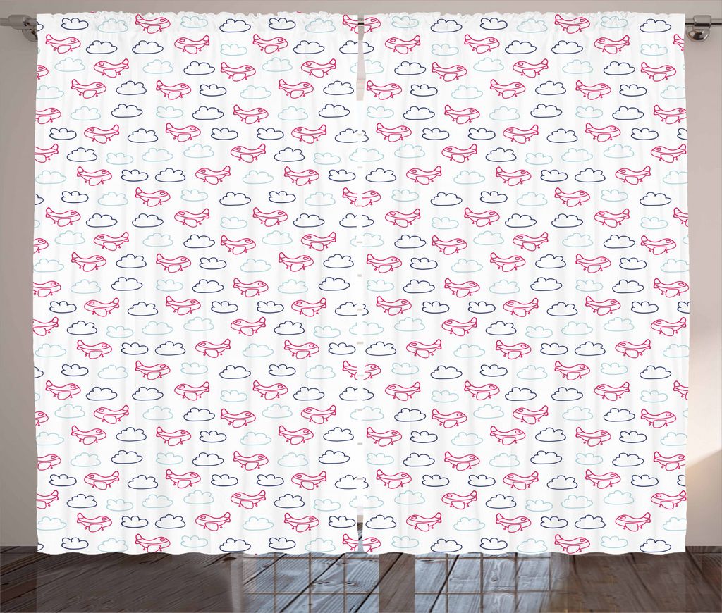 ABAKUHAUS Flugzeug Rustikaler Gardine, Nette rosa Luftschiffe, Schlafzimmer Kräuselband Vorhang mit Schlaufen und Haken, 280 x 225 cm, Hellblau Ma...