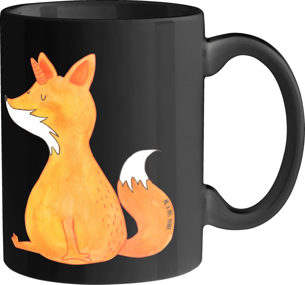Mr. & Mrs. Panda Kaffeebecher Einhorn Wunsch - Schwarz - Geschenk, Fuchs, Füchse, Becher, Geschenktasse, Kaffeetasse, Unicorn, Einhörner, Tasse, ...