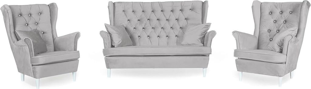 Family Meble Set aus Sofa + 2 Sessel Gaja 2-Sitzer Sofa Couch Zierpolsterung Freistehendes Lounge Sofa Bequem zum Entspannen Wohnzimmer Büro (ROY 26)