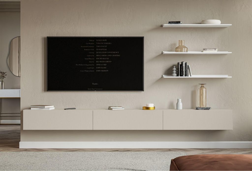 Selsey Veldio – TV-Lowboard hängend mit geriffelten Produktbild 