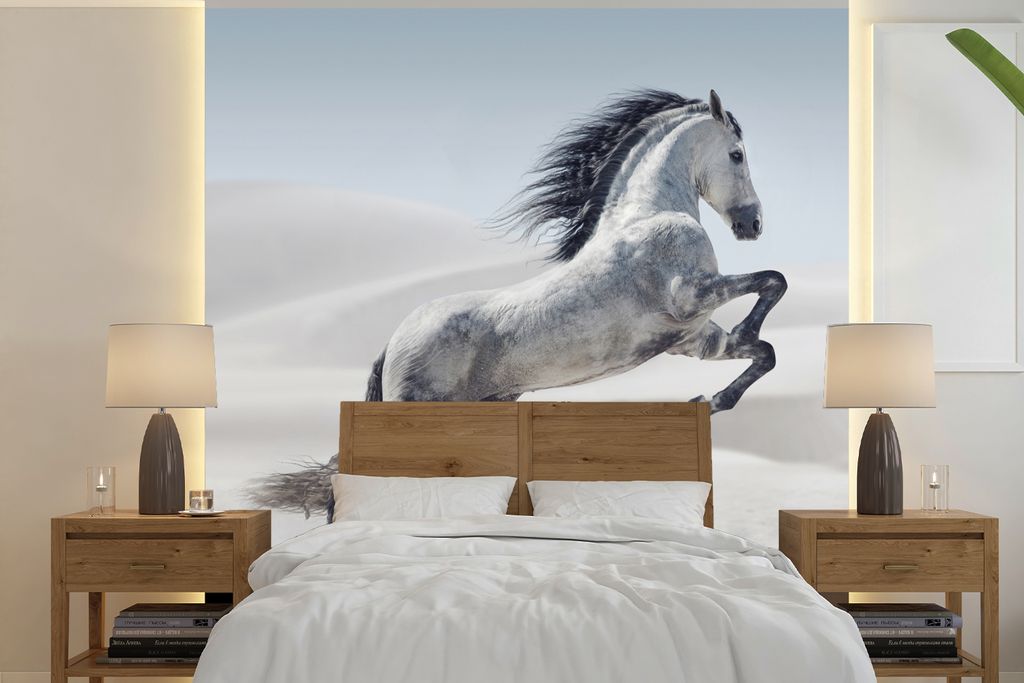 MuchoWow Fototapete für Wohnzimmer oder Schlafzimmer Wandtapete Vinyl Motivtapete Pferd - Tiere - Sand - Natur - 300x300 cm - Wanddekoration