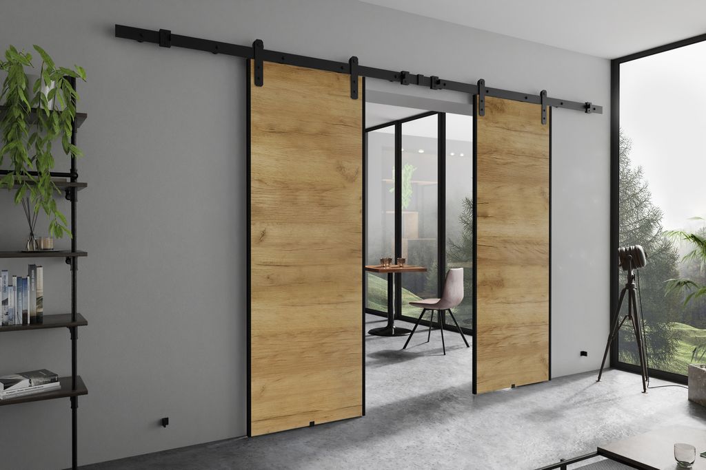 Schwebetür loft stil Ares Duo - Schiebetür 150 cm, Schiebetürsystem, Wohznimmer, Schlafzimmer, Büro - Design Zimmertür (Craft Eiche)