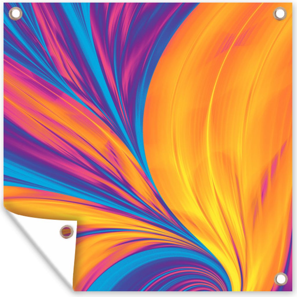 MuchoWow 100x100 cm Outdoor-Poster Gartendeko Sichtschutz Garten Poster für den Garten Federn - Regenbogen - Neon - Abstrakt