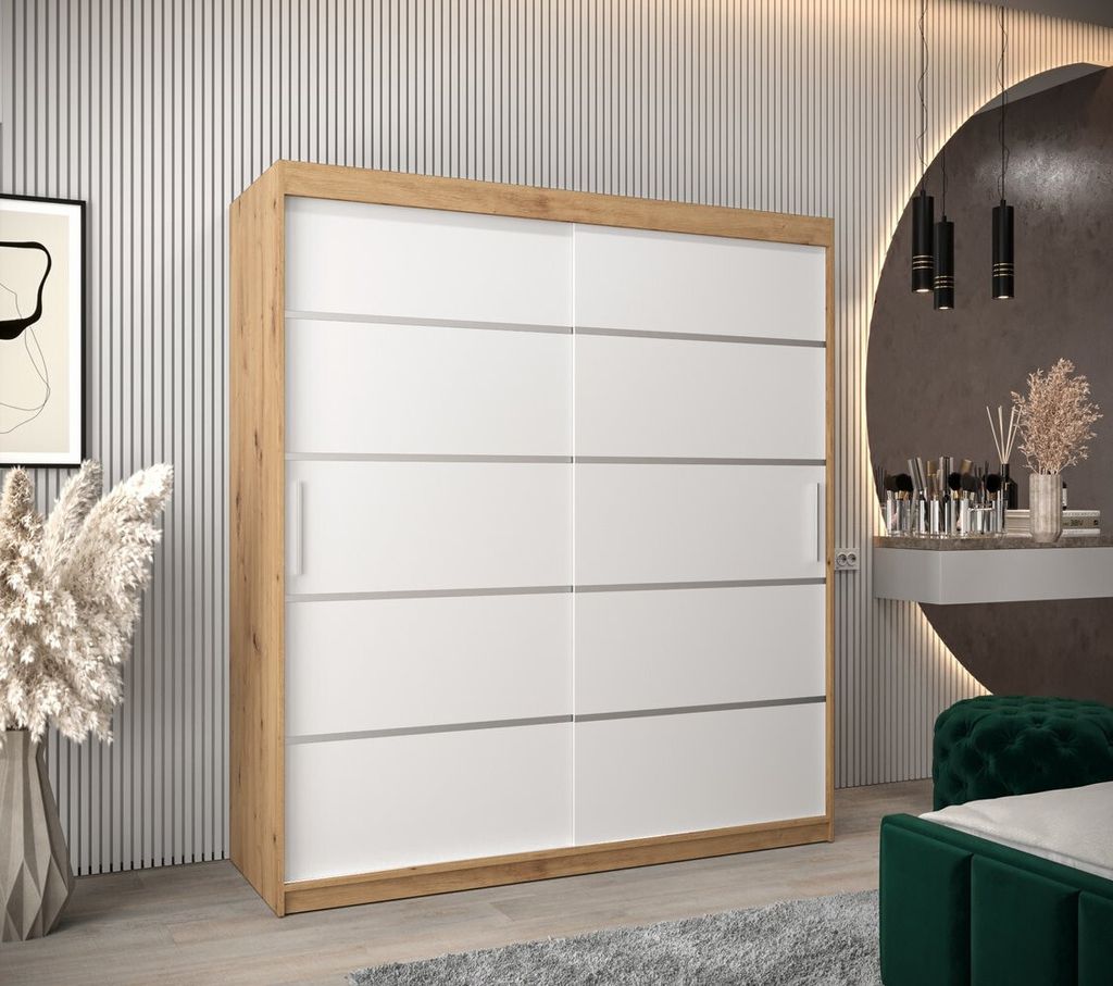 Kleiderschrank ENNI – Breite 180 cm, Eiche artisan / weiß