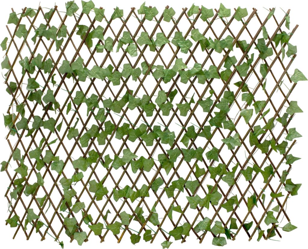 3.09 Pflanzen Kletterhilfe WEIDE mit EFEU - ca. 140 x 110 cm - ausziehbar Rankhilfe / Sichtschutz in braun