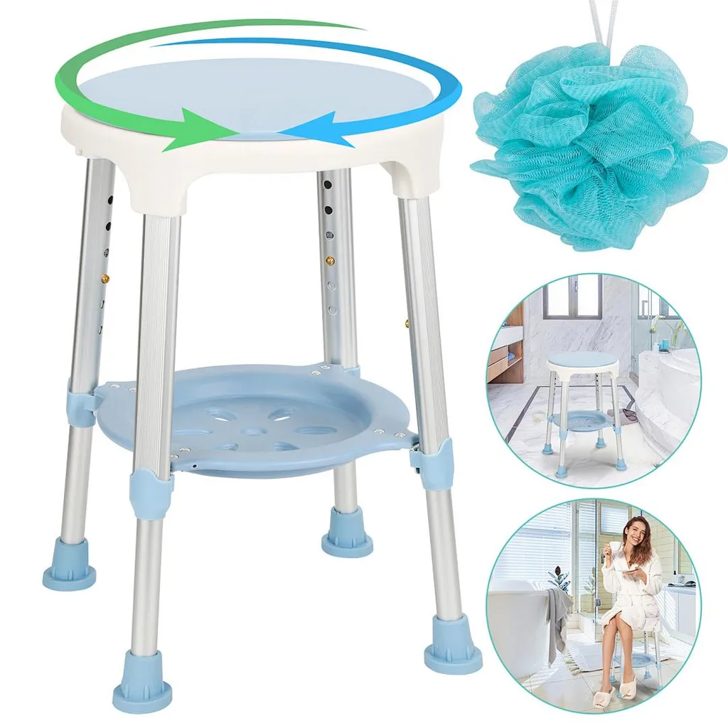 Tabouret de douche Ikodm pivotant à 360° avec étagère de rangement