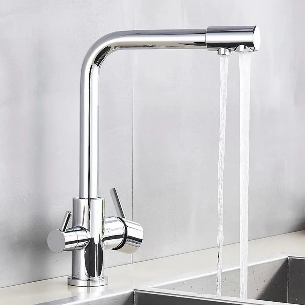 Robinet Cuisine Filtre Eau Potable Intégré Mitigeur 3 Voies Design en Chrome