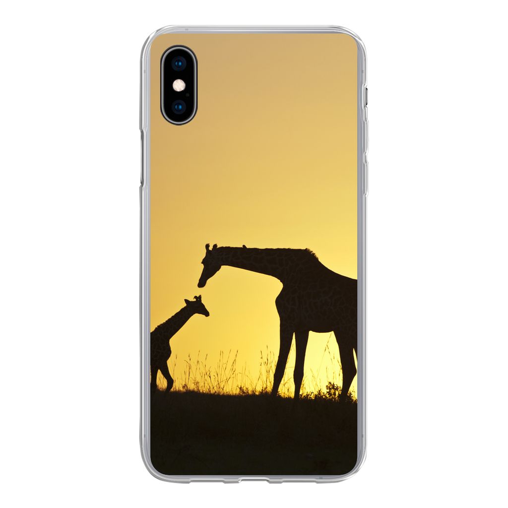 MuchoWow Handyhülle Schutzhülle Hülle für iPhone Xs Giraffe - Scherenschnitt - Kalb Silikon Softcase Handy Hülle - Handytasche