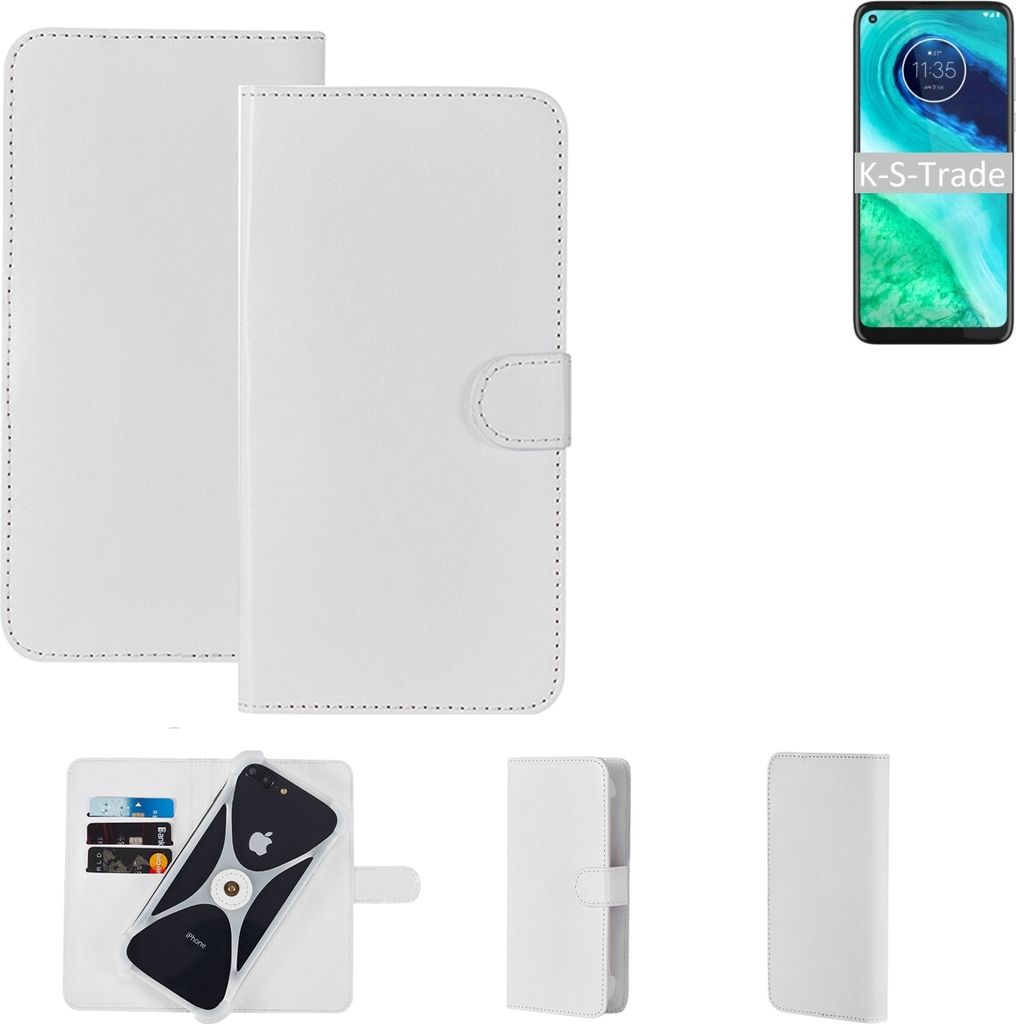 K-S-Trade Handy Hülle Schutz Hülle kompatibel mit Motorola G8 Cover Case Bookstyle Bumper weiß 1x