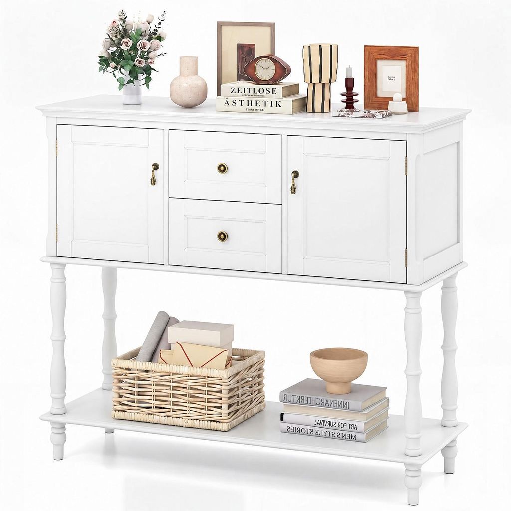 COSTWAY Vintage console tafel met 2 lades en 2 kastjes, Productafbeelding 
