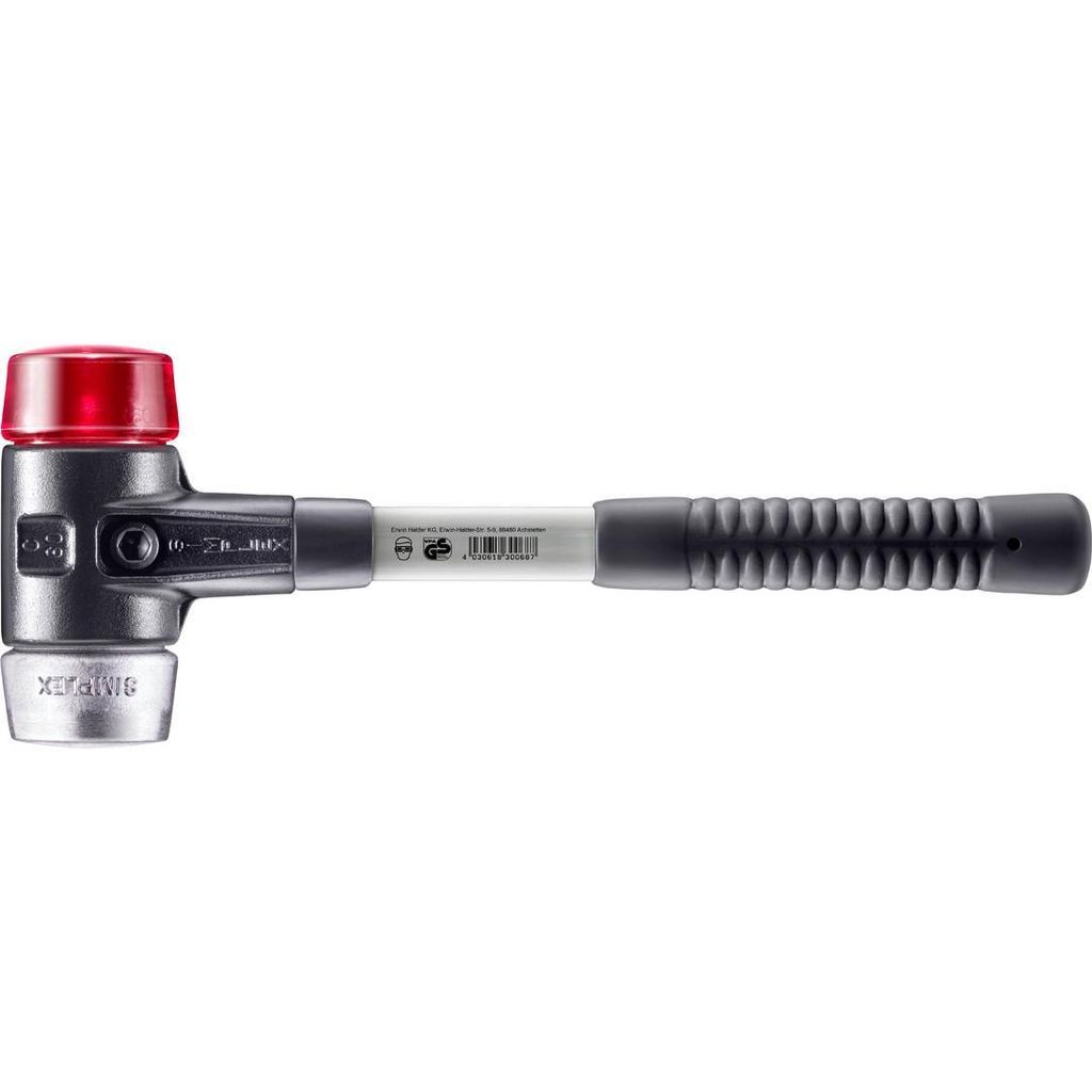 HALDER SIMPLEX Schonhammer Ø 60 mm Plastik rot / Weichmetall mit verstärktem Tempergussgehäuse und Fiberglasstiel