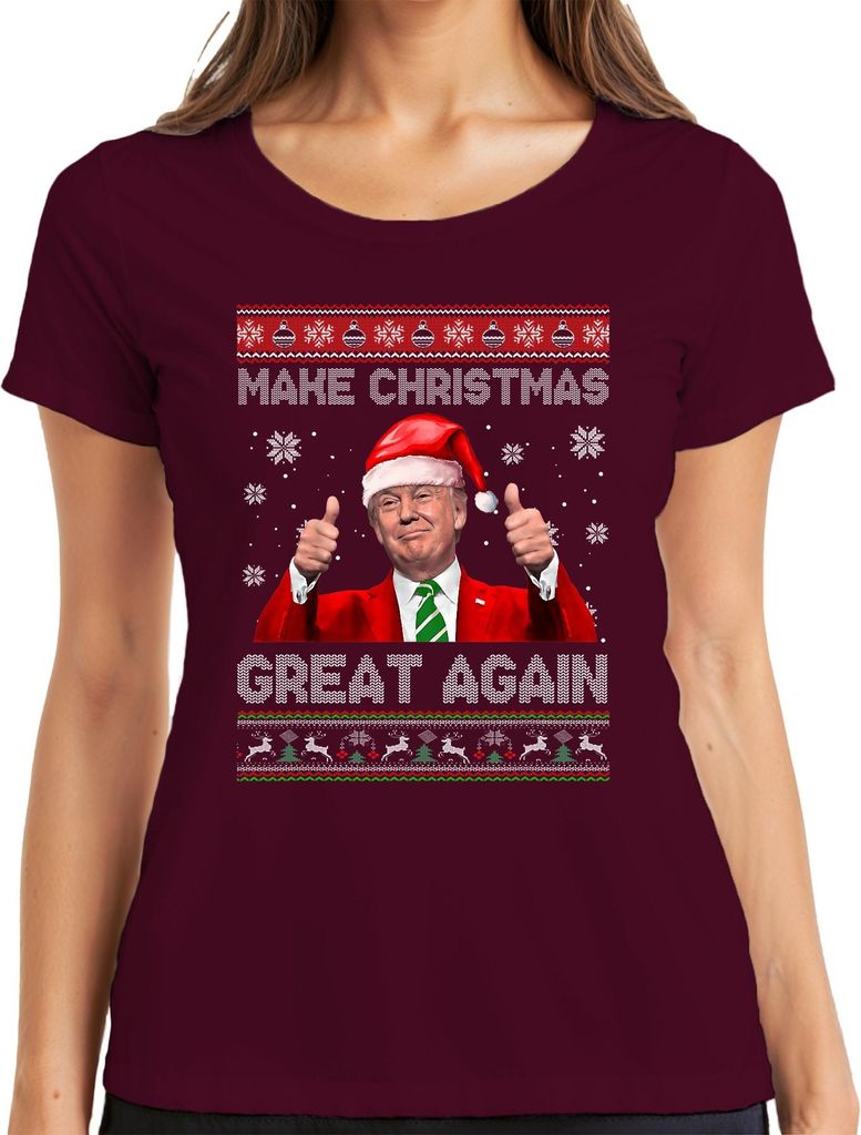 Make Christmas Great Again Santa Claus Daumen hoch lustig Damen T-Shirt, Burgundy, S