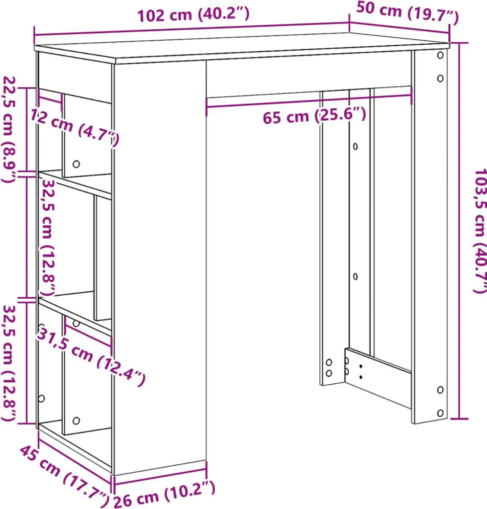 Mobile Bar Moderno vidaXL Rovere 102cm - Salvaspazio con Scaffali - 8