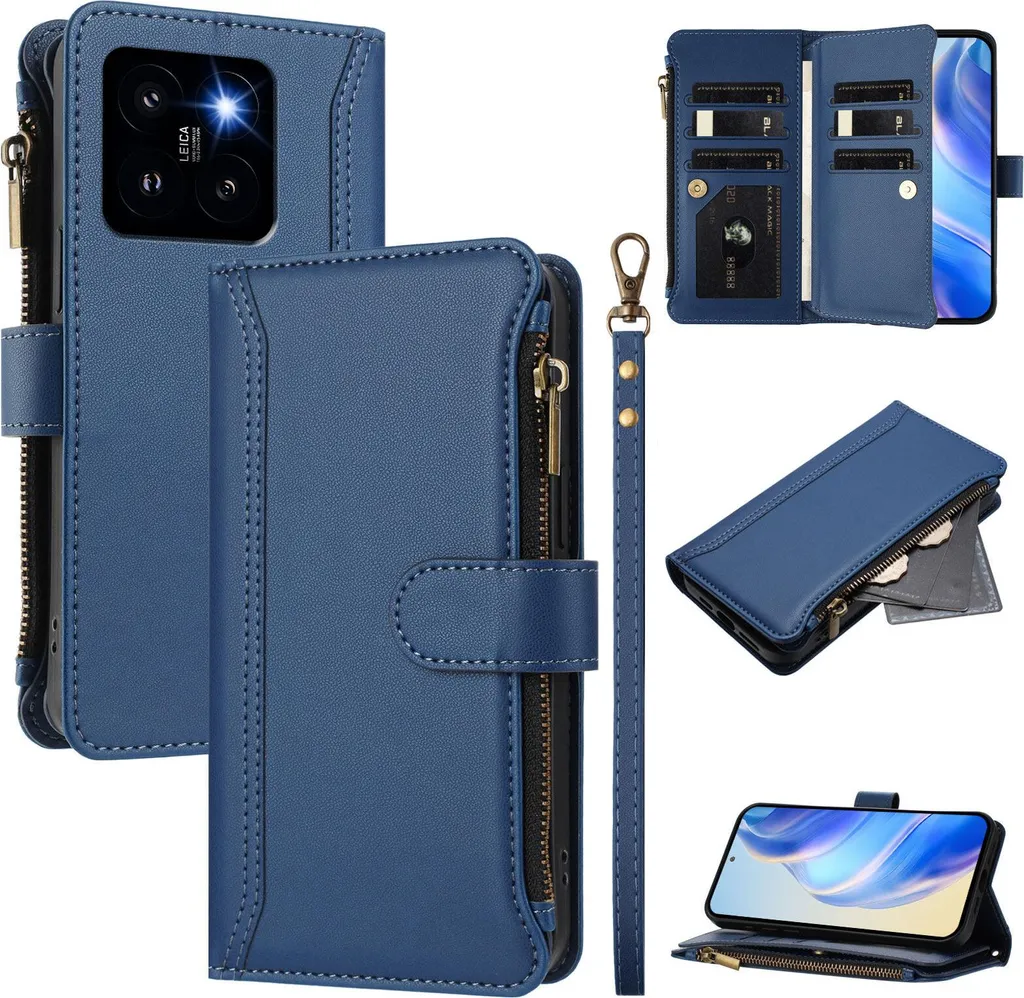 Custodia Flip In Pelle Con Portafoglio Per Xiaomi Poco F5 Pro – Blu, Magnetica Con Slot Per Carte E Supporto - 3