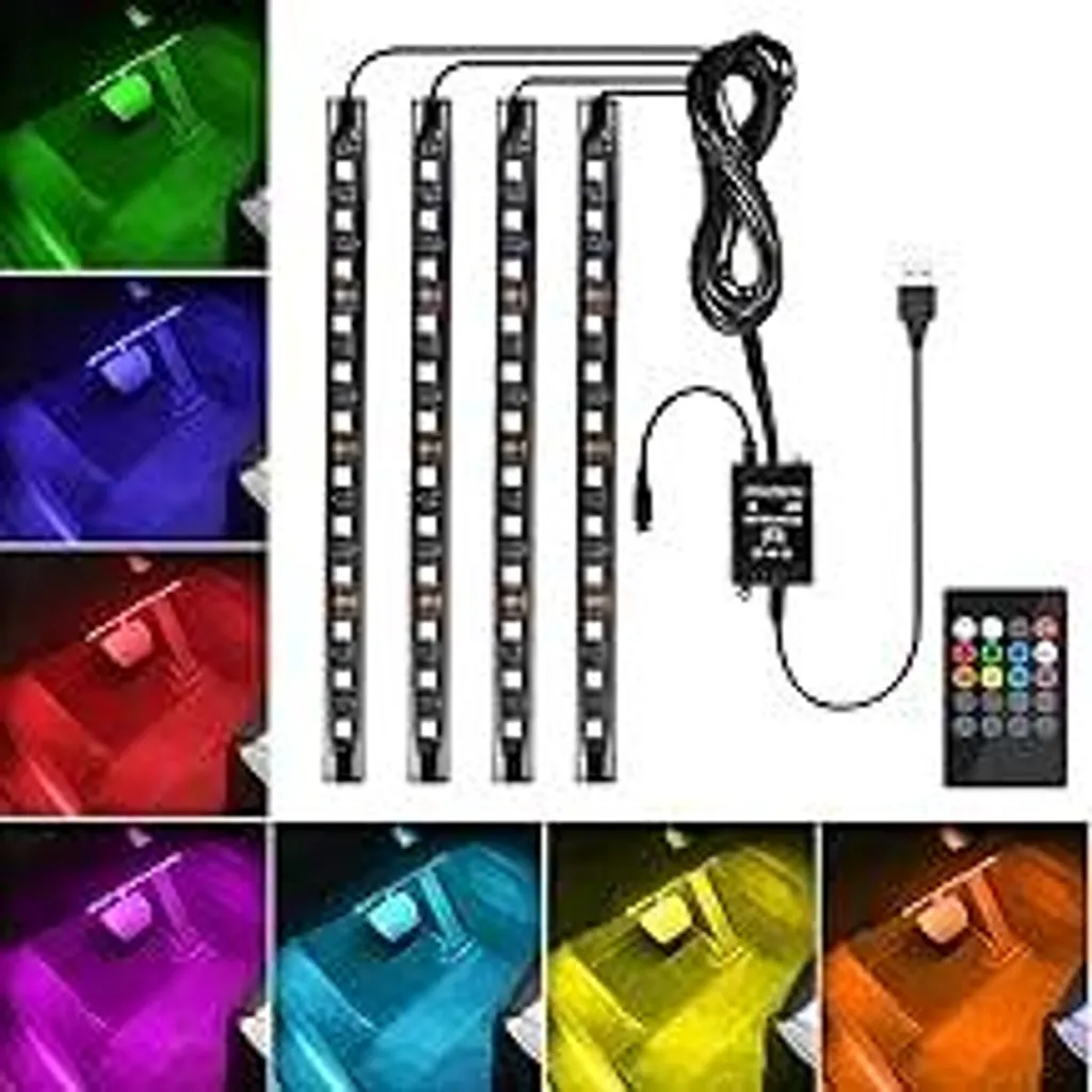 Favoto 4x12 illuminazione interna LED atmosfera luce auto illuminazione interna led con porta USB e telecomando IR..