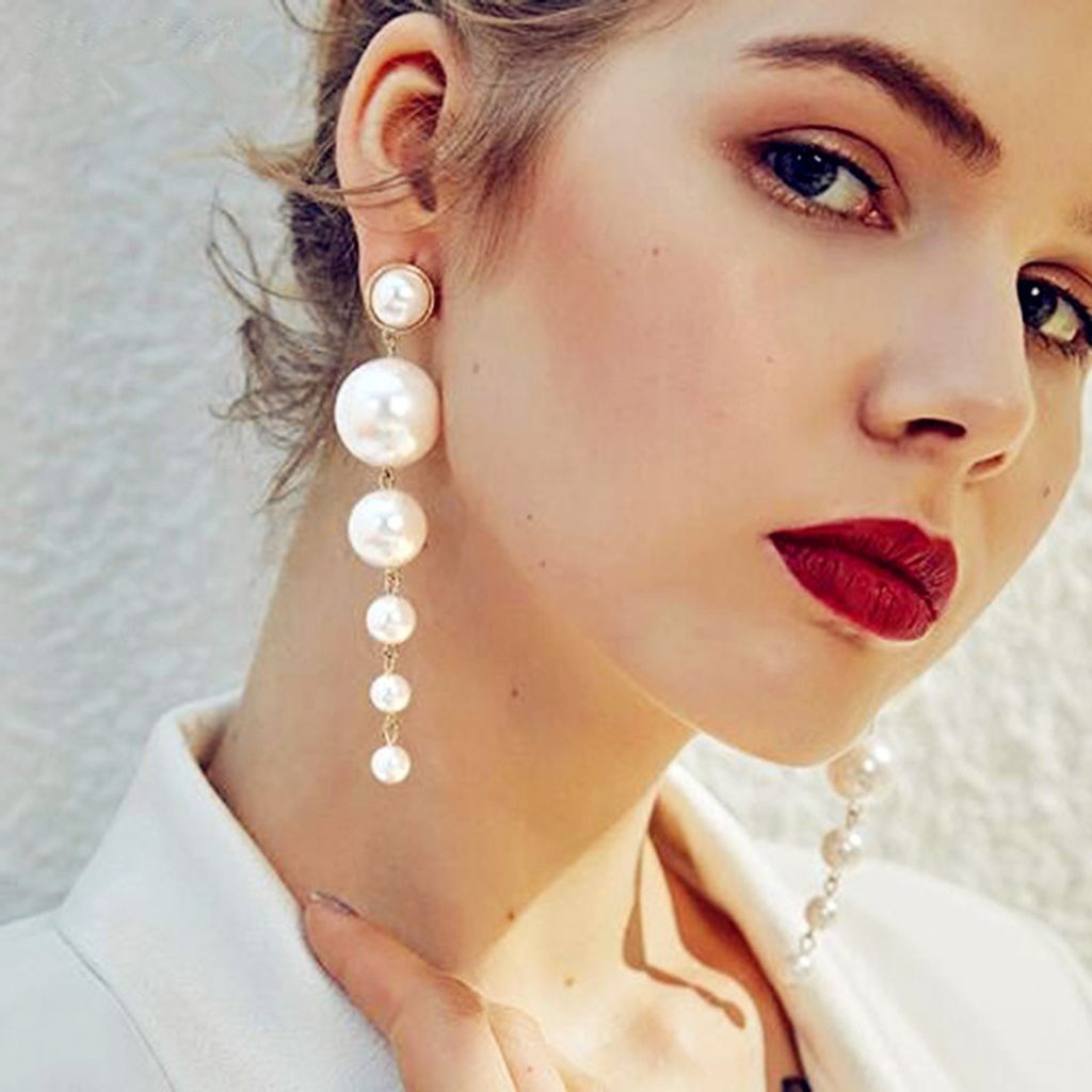 Mode Frauen lange Faux Perle baumeln Ohrstecker Statement Party Schmuck Geschenk
